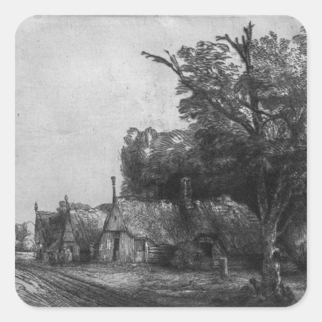 Landscape with Three Cottages, 1650 Square Sticker (Front)