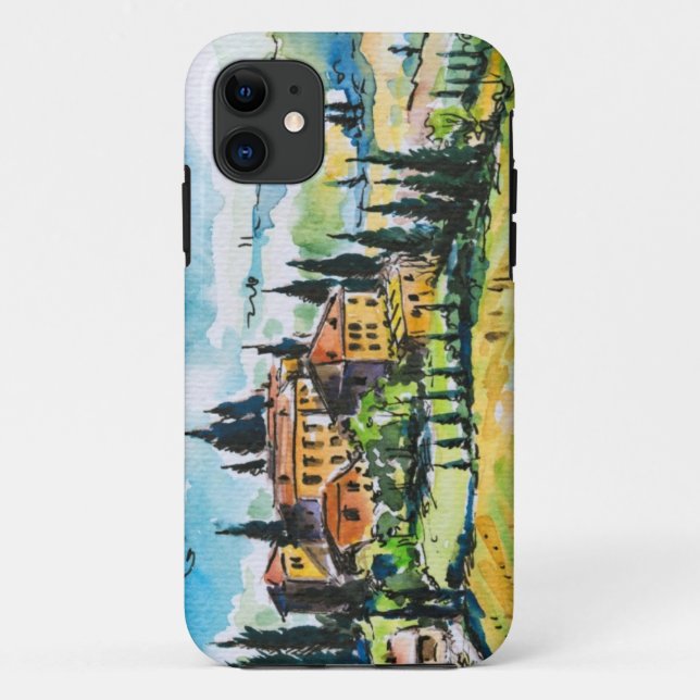 Landscape with town and cypress trees Case-Mate iPhone case (Back)