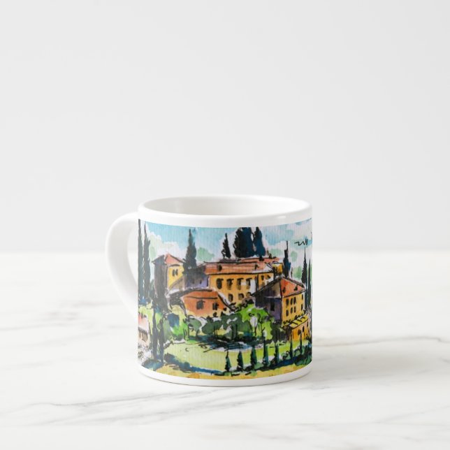 Landscape with town and cypress trees espresso cup (Front Left)