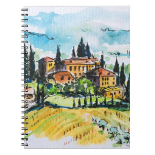 Landscape with town and cypress trees notebook