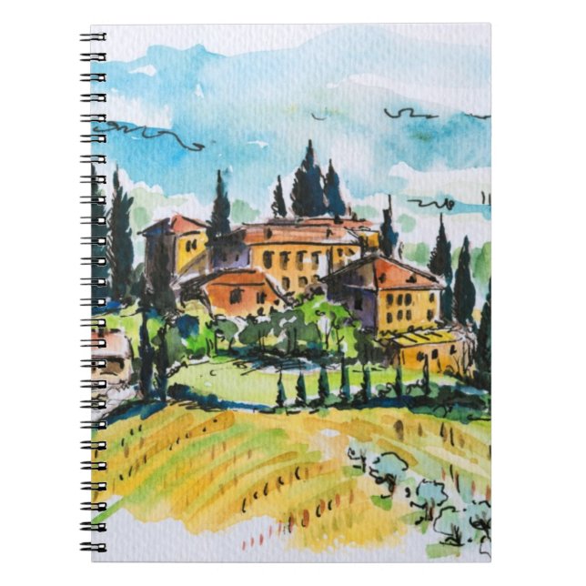 Landscape with town and cypress trees notebook (Front)