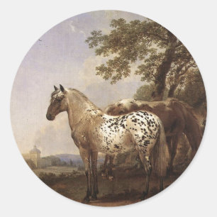 Landscape with Two Horses Classic Round Sticker