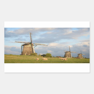 Landscape with windmills and sheep rectangular sticker