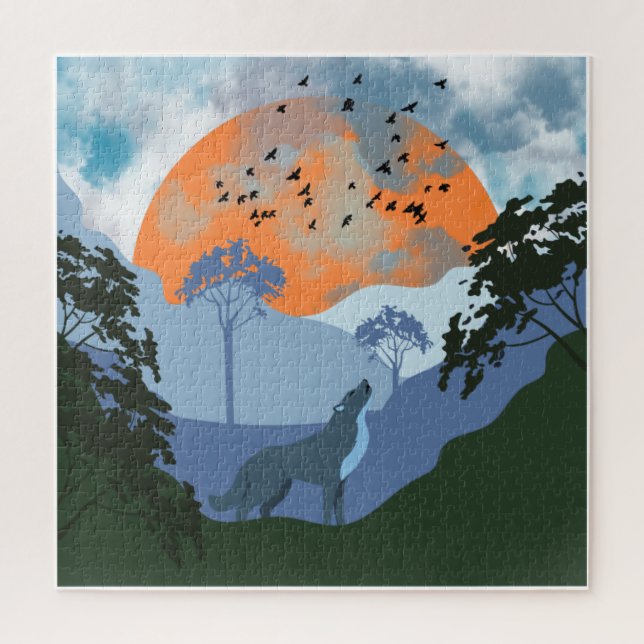 Landscape Wolf Sun Mountains Jigsaw Puzzle (Vertical)