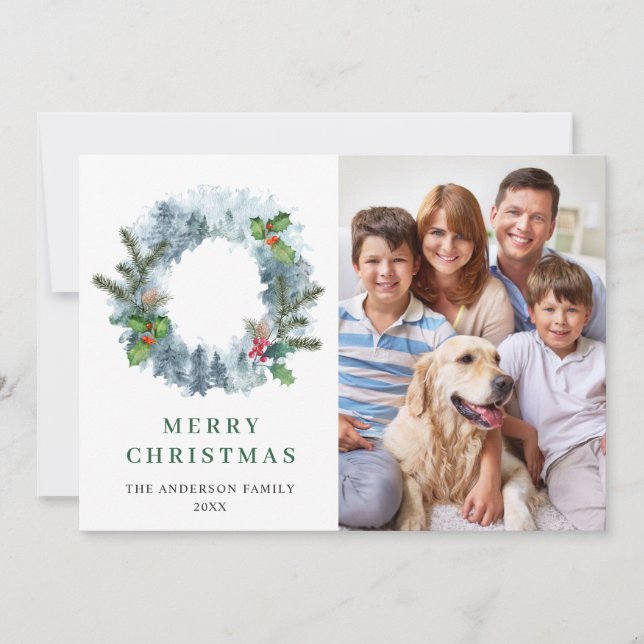 Landscape Wreath Christmas Forest 4 PHOTO Greeting Holiday Card (Front)