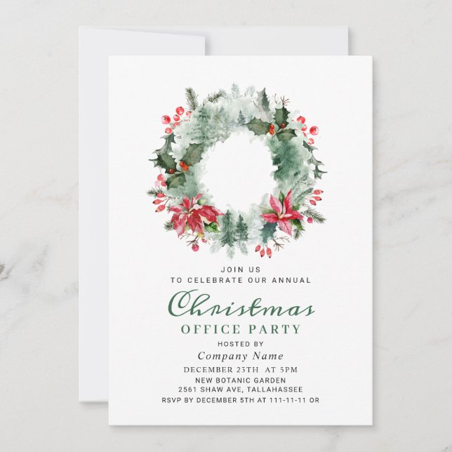 Landscape Wreath Christmas Holly Berry Party Invitation (Front)