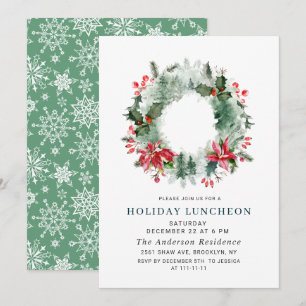 Landscape Wreath Forest CHRISTMAS HOLIDAY LUNCHEON Invitation