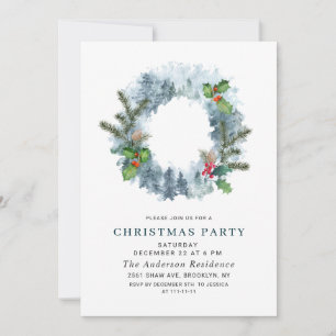 Landscape Wreath Forest Holiday Christmas Party Invitation