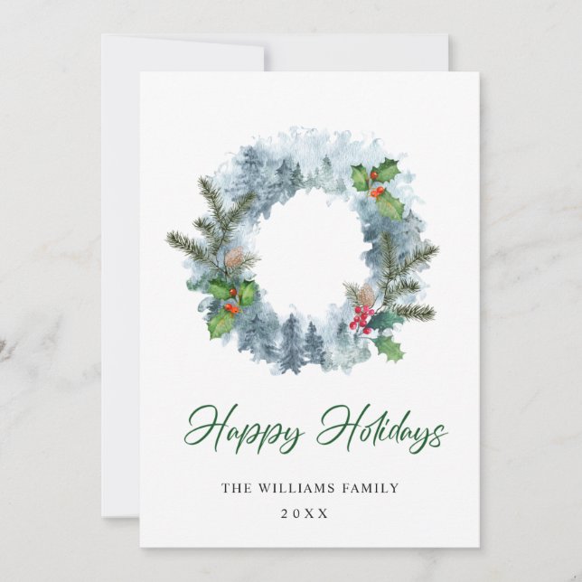 Landscape Wreath Holiday Christmas Berry Greeting Card (Front)