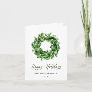 Landscape Wreath Holly Berry Pine Forest Christmas Holiday Card
