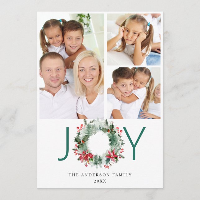 Landscape Wreath Holly Berry Pine PHOTO Greeting Holiday Card (Front)