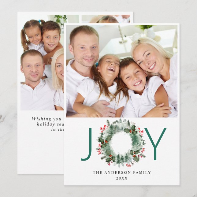 Landscape Wreath Holly Berry Pine PHOTO Greeting Holiday Card (Front/Back)