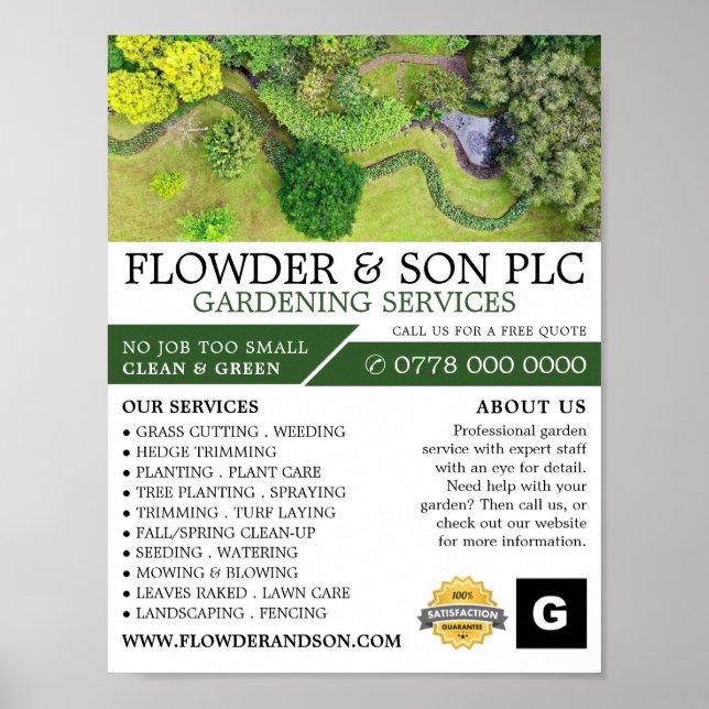 Landscaped Gardening Service, Horticulturist Poster (Front)