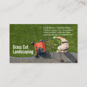 Landscaper Cutting Grass Aerial View Business Card