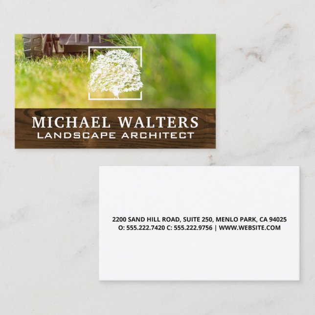 Landscaper Cutting Grass | Tree Logo Business Card (Front/Back)
