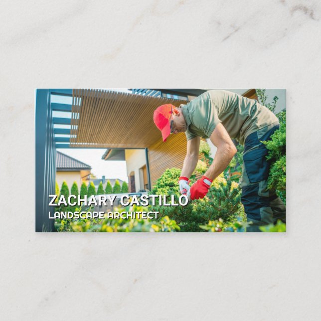 Landscaper Pruning Bushes | Gardening Business Card (Front)