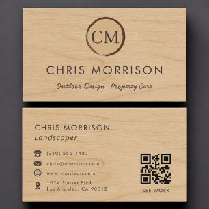 Landscaper Rustic Wood QR Code Professional Business Card