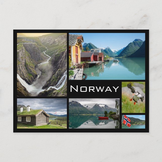 Landscapes in Norway black collage postcard (Front)