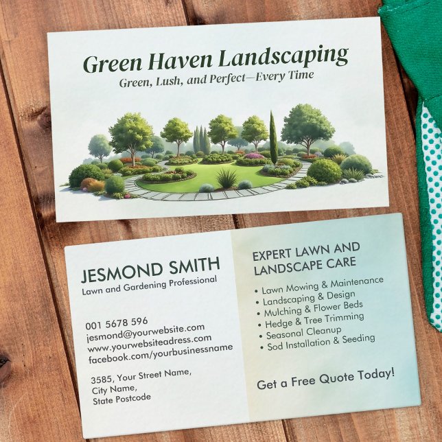 Landscaping and Lawn Care Services - Watercolor Business Card (Creator Uploaded)