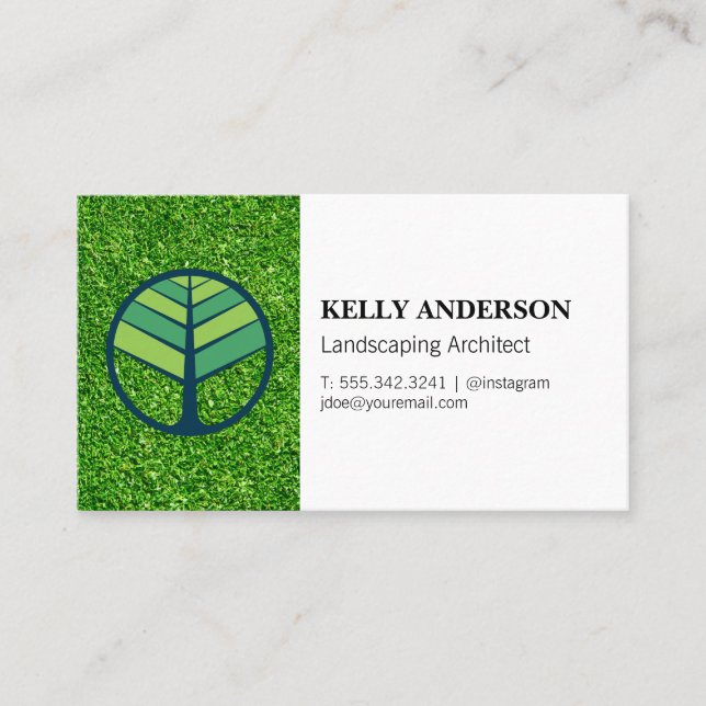 Landscaping Architect | Grass | Tree Icon Business Card (Front)
