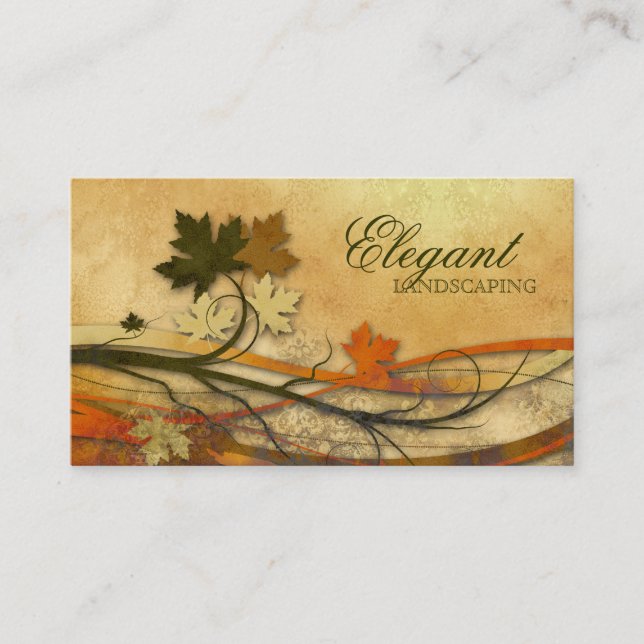 Landscaping Business Autumn Maple Leaves Vintage Business Card (Front)