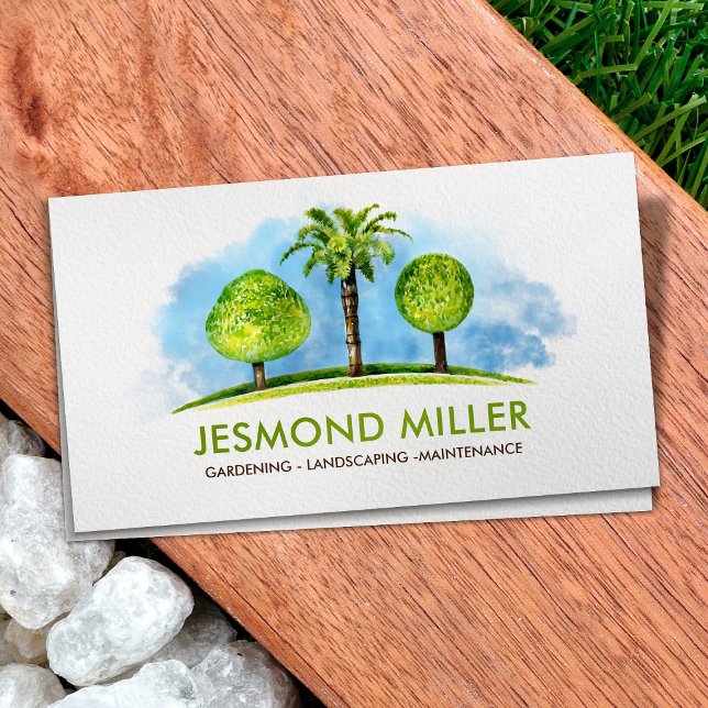 Landscaping Gardening Services Watercolor art Business Card (Creator Uploaded)