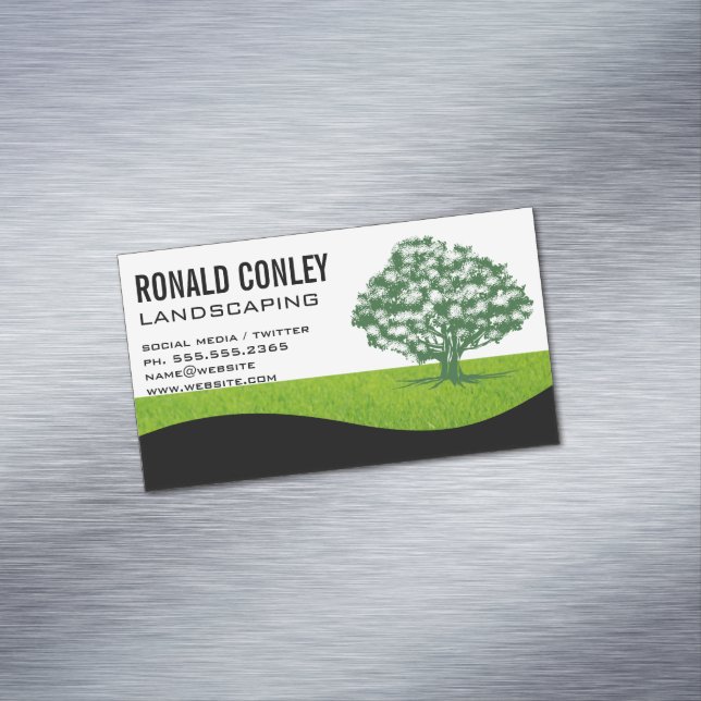 Landscaping Gardening | Tree Logo Magnetic Business Card (In Situ)