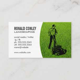 Landscaping Grass   Gardener Cutting Lawn Business Card