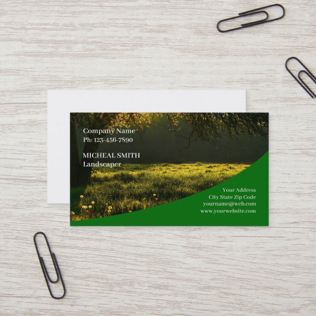 Landscaping Lawn Care Gardener Business Card (Front/Back In Situ)