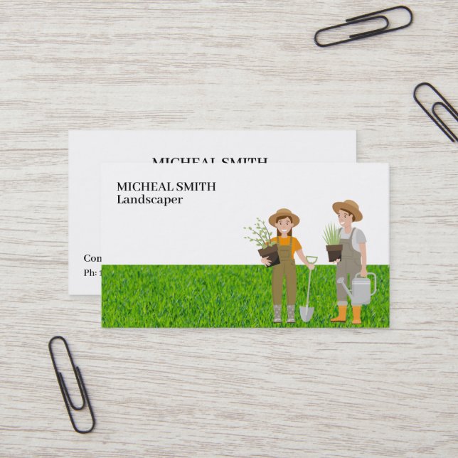 Landscaping Lawn Care Gardener Business Card (Front/Back In Situ)