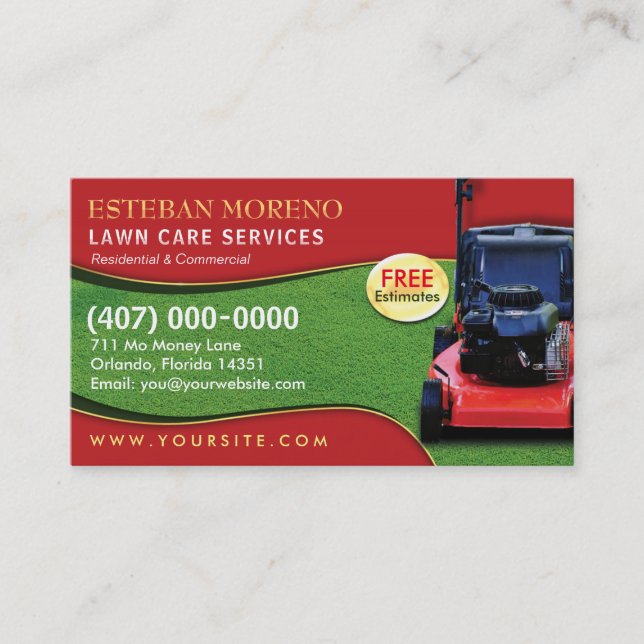 Landscaping Lawn Care Mower Business Card Template (Front)