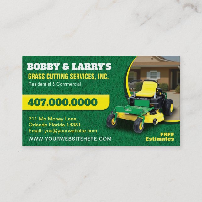 Landscaping Lawn Care Mower Business Card Template (Front)