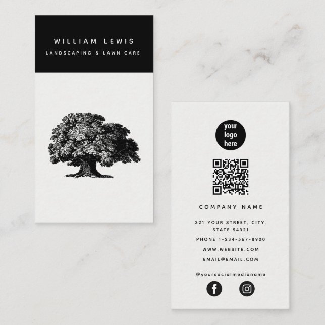 Landscaping Lawn Care QR Code Social Media Business Card (Front/Back)