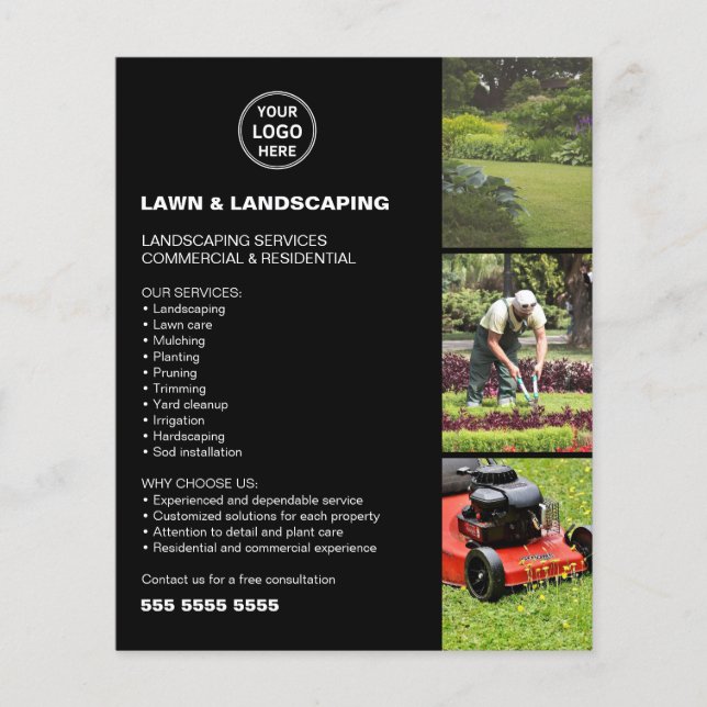 Landscaping Lawn Care Services Black Business Flyer (Front)