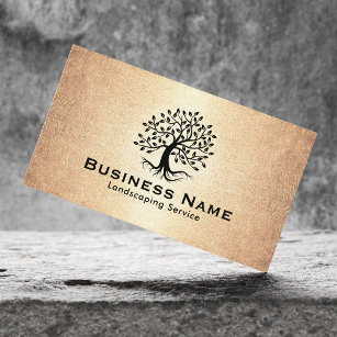 Landscaping & Lawn Care Tree Logo Vintage Gold Business Card