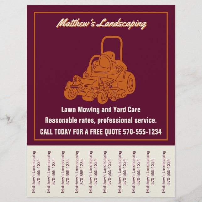 Landscaping Lawn Mowing Flyer with Tear off Strips (Front)