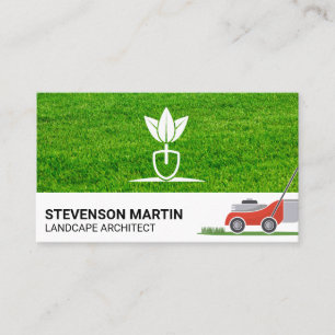 Landscaping Logo   Cut Grass Lawn Mower  Business Card