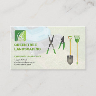 Landscaping Logo Garden Tools Lawnmower Business Card