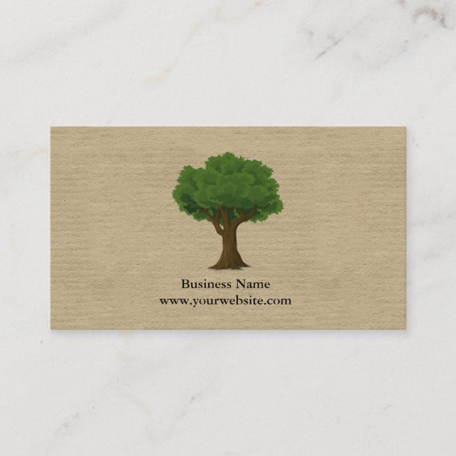 Landscaping Minimalist Green Tree Kraft (printed)  Business Card (Front)