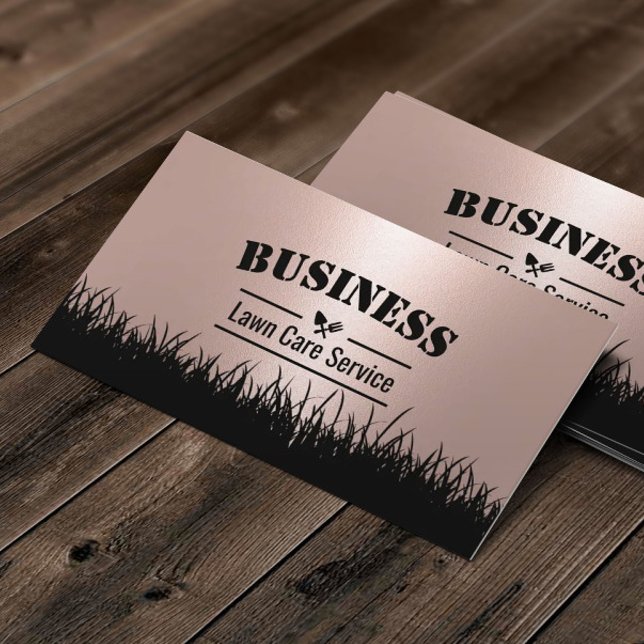 Landscaping Modern Rose Gold Lawn Care Business Card (Creator Uploaded)