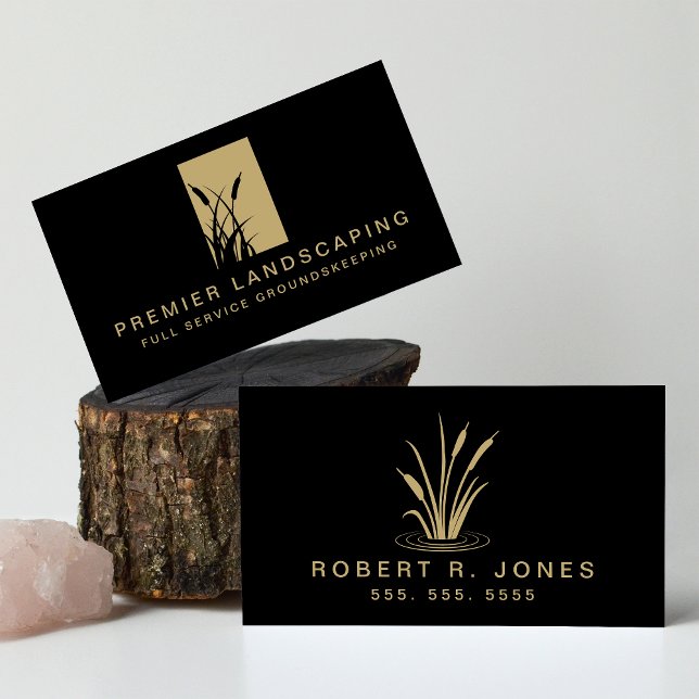 Landscaping Service Landscaper Logo Black and Gold Business Card (Creator Uploaded)