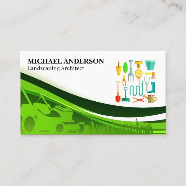 Landscaping Tools | Blue Collar Green Thumb Business Card (Front)