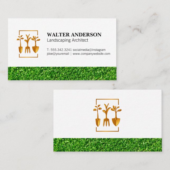 Landscaping Tools Logo | Cut Grass Business Card (Front/Back)