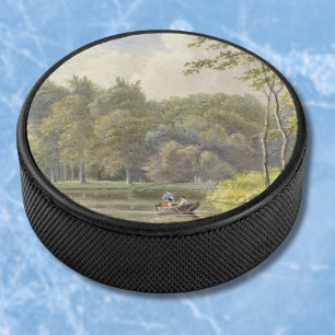 Landschap met Figuren in een Roeibootje Vintage Hockey Puck
