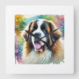 Landseer dog 130724AREF116 - Watercolor Square Wall Clock