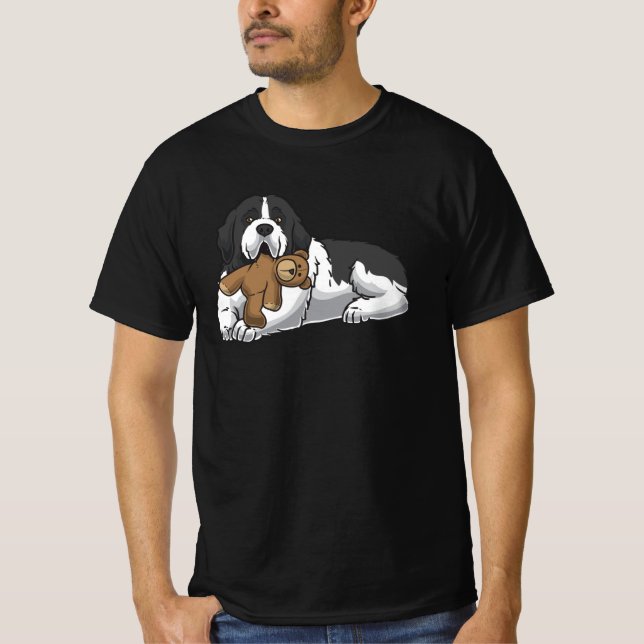Landseer Dog With Stuffed Animal And Hearts T-Shirt (Front)