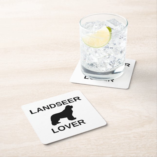 landseer lover square paper coaster (Insitu)