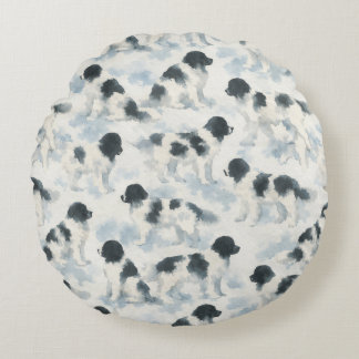 Landseer Newfoundland dog watercolor  Round Cushion