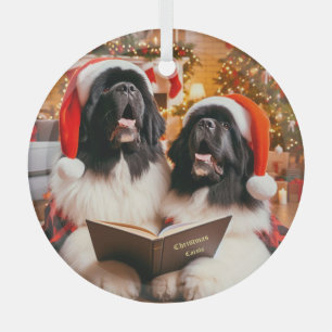 Landseer Newfoundland Dogs Singing Carols Glass Tree Decoration