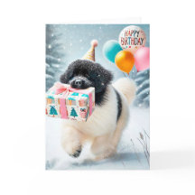 Landseer Newfoundland Winter Birthday Card